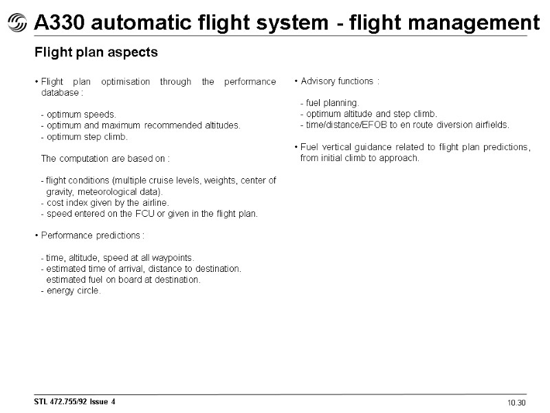 A330 automatic flight system - flight management 10.30 Flight plan aspects Flight plan optimisation